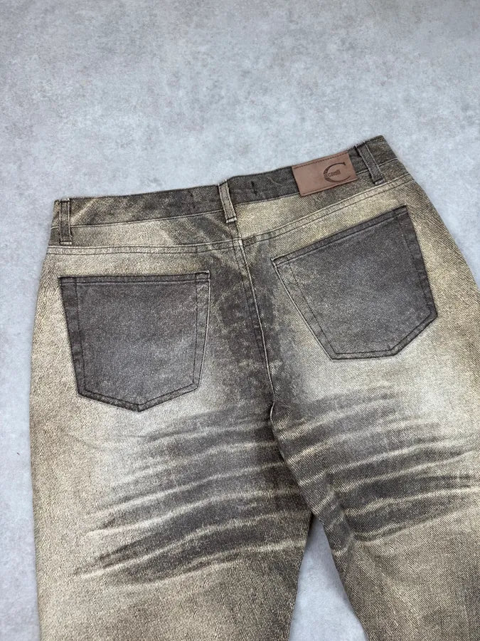 2000s Cavalli Beige & Grey Sandstorm Overprint Faded Pants pMSkRKv 7