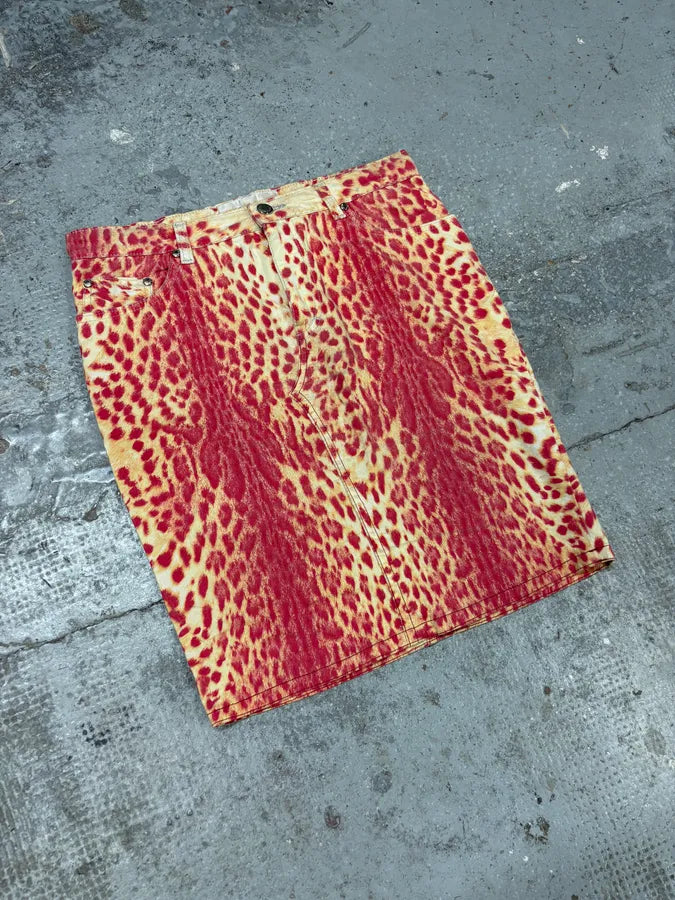 2000s Roberto Cavalli Beige & Red Glamour Skirt mckwwbI 1