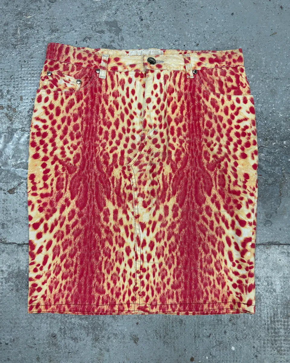 2000s Roberto Cavalli Beige & Red Glamour Skirt mckwwbI 0