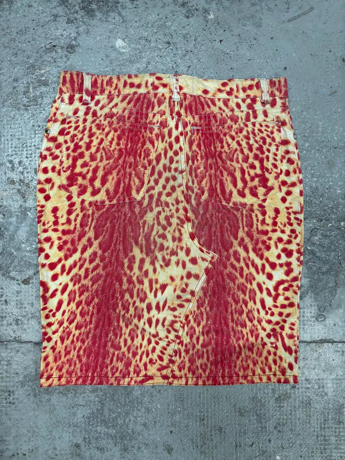 2000s Roberto Cavalli Beige & Red Glamour Skirt mckwwbI 6