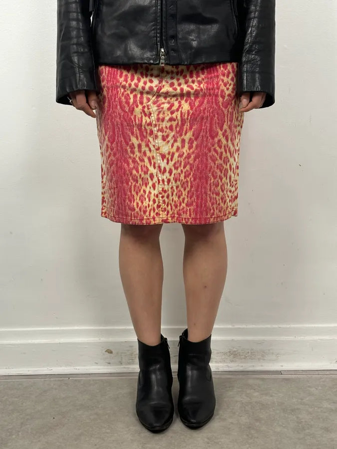2000s Roberto Cavalli Beige & Red Glamour Skirt mckwwbI 1