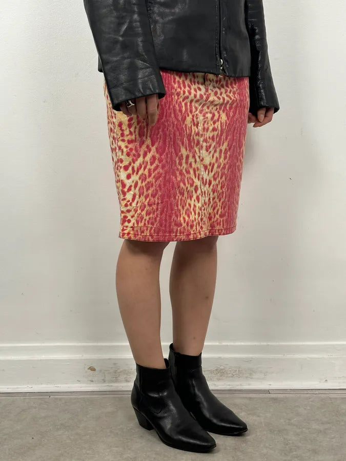 2000s Roberto Cavalli Beige & Red Glamour Skirt mckwwbI 2