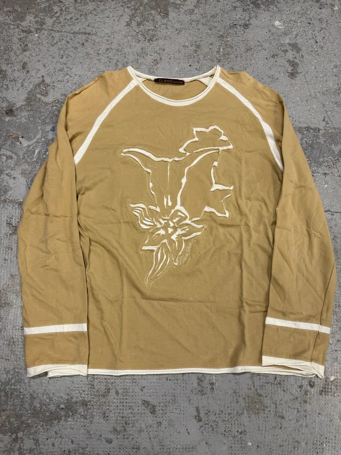 2000s Roberto Cavalli Beige & White Flowers Longsleeves yOKNXTp 0