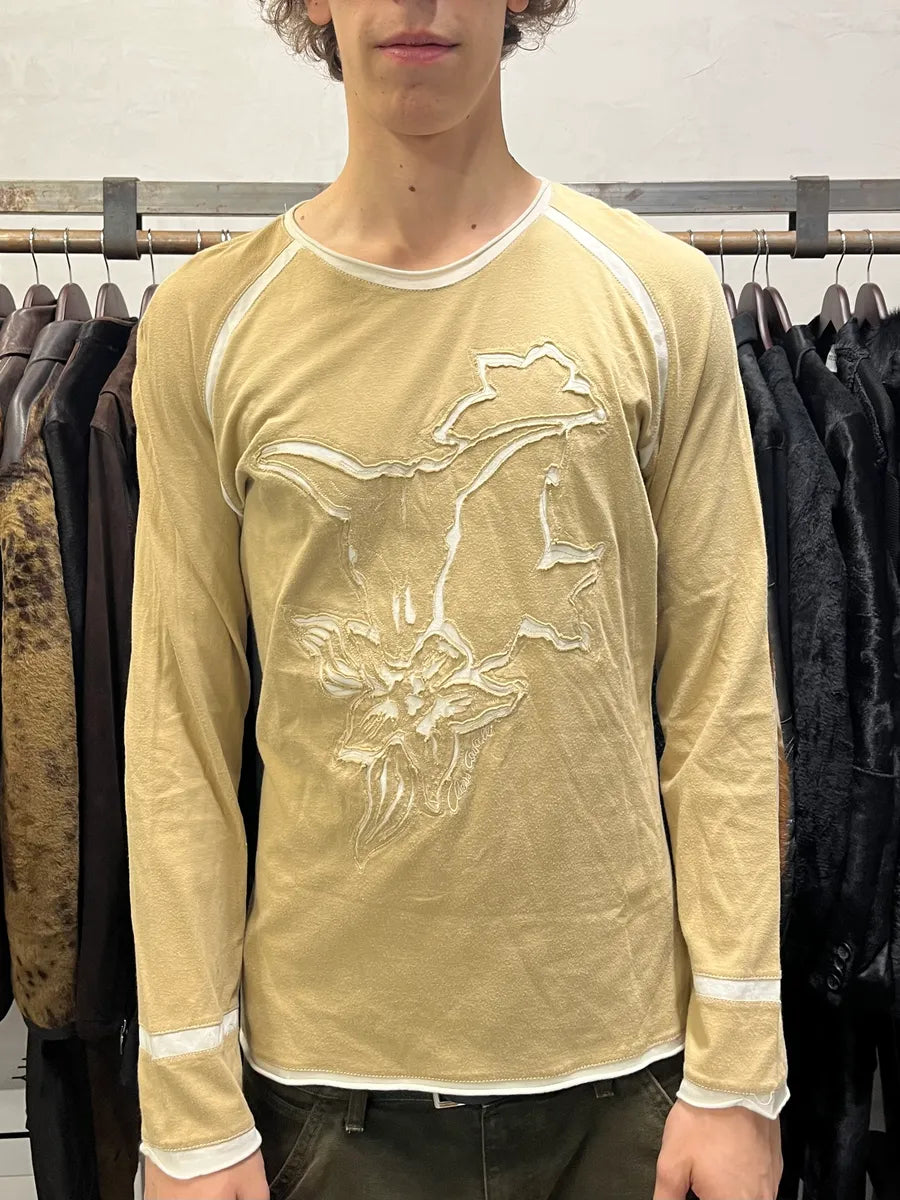 2000s Roberto Cavalli Beige & White Flowers Longsleeves yOKNXTp 1