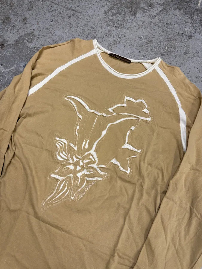2000s Roberto Cavalli Beige & White Flowers Longsleeves yOKNXTp 3
