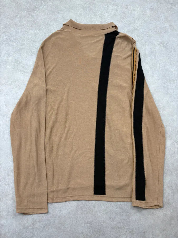 2000s Roberto Cavalli Beige Contrast Stripe Longsleeves Polo Sweater vFAAXKi 5