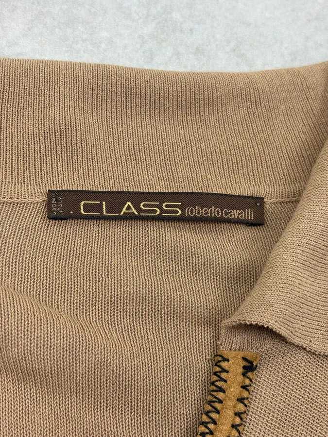 2000s Roberto Cavalli Beige Contrast Stripe Longsleeves Polo Sweater vFAAXKi 6