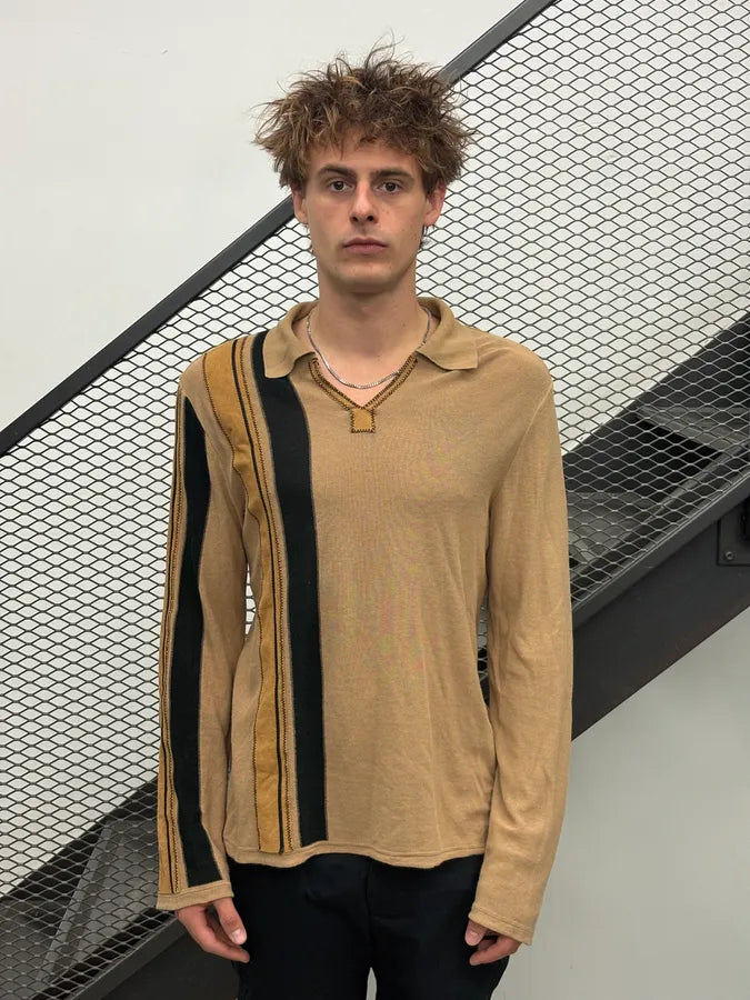 2000s Roberto Cavalli Beige Contrast Stripe Longsleeves Polo Sweater vFAAXKi 1