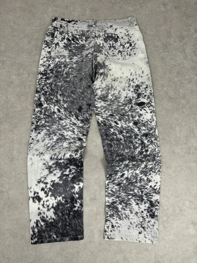 AW1999 Roberto Cavalli White & Black Fur Effect Fury Pants  qNnoybq 5