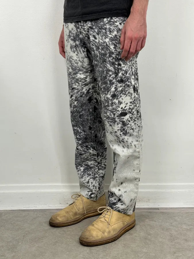 AW1999 Roberto Cavalli White & Black Fur Effect Fury Pants  qNnoybq 1