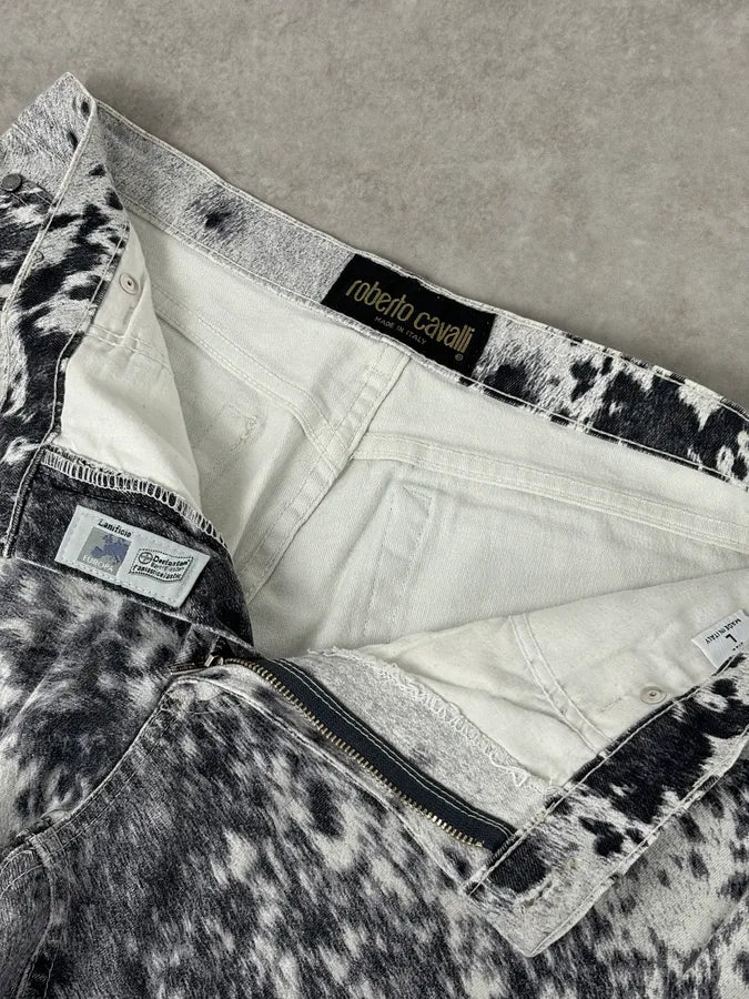 AW1999 Roberto Cavalli White & Black Fur Effect Fury Pants  qNnoybq 8