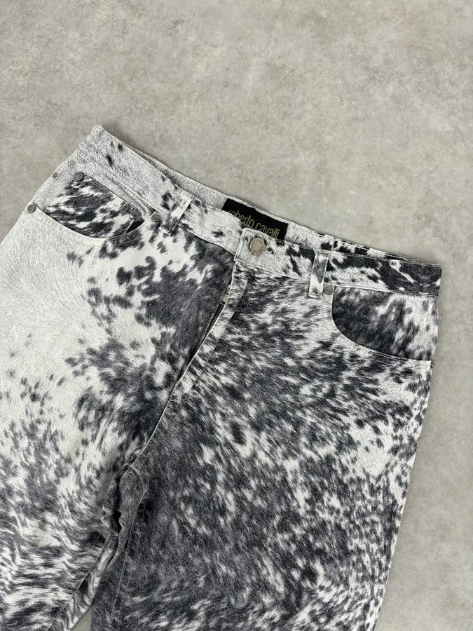 AW1999 Roberto Cavalli White & Black Fur Effect Fury Pants  qNnoybq 4