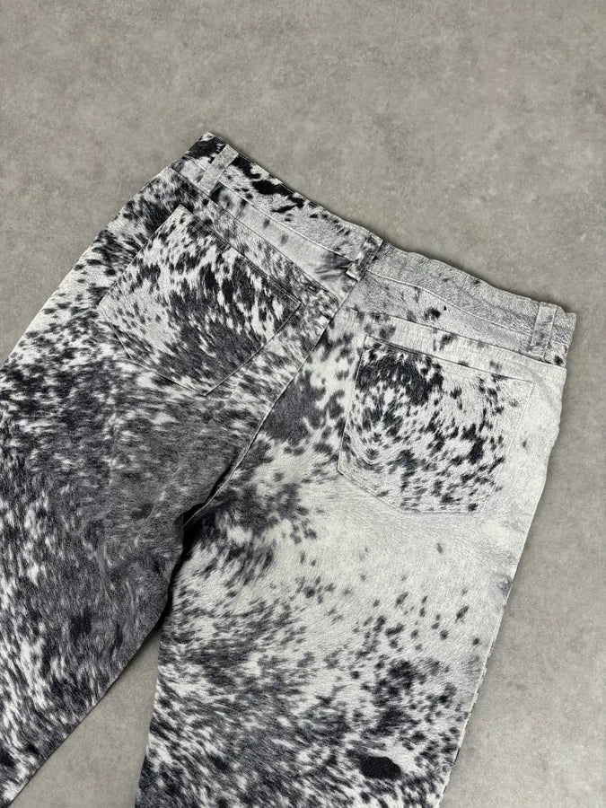 AW1999 Roberto Cavalli White & Black Fur Effect Fury Pants  qNnoybq 6