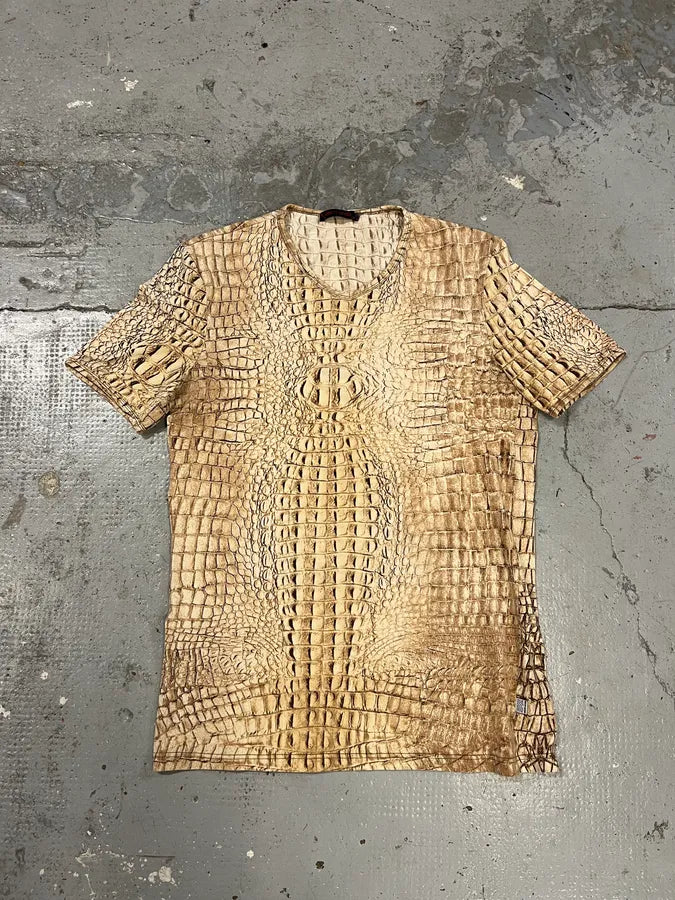 2000s Roberto Cavalli Beige Crocodile T-Shirt PeZOWPI 0