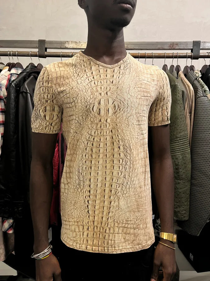 2000s Roberto Cavalli Beige Crocodile T-Shirt PeZOWPI 1