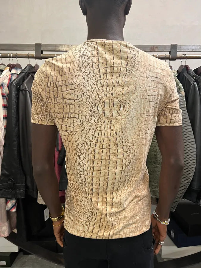 2000s Roberto Cavalli Beige Crocodile T-Shirt PeZOWPI 2