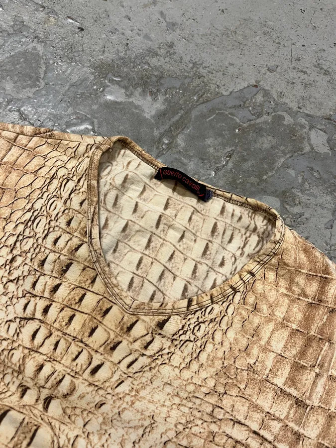 2000s Roberto Cavalli Beige Crocodile T-Shirt PeZOWPI 3