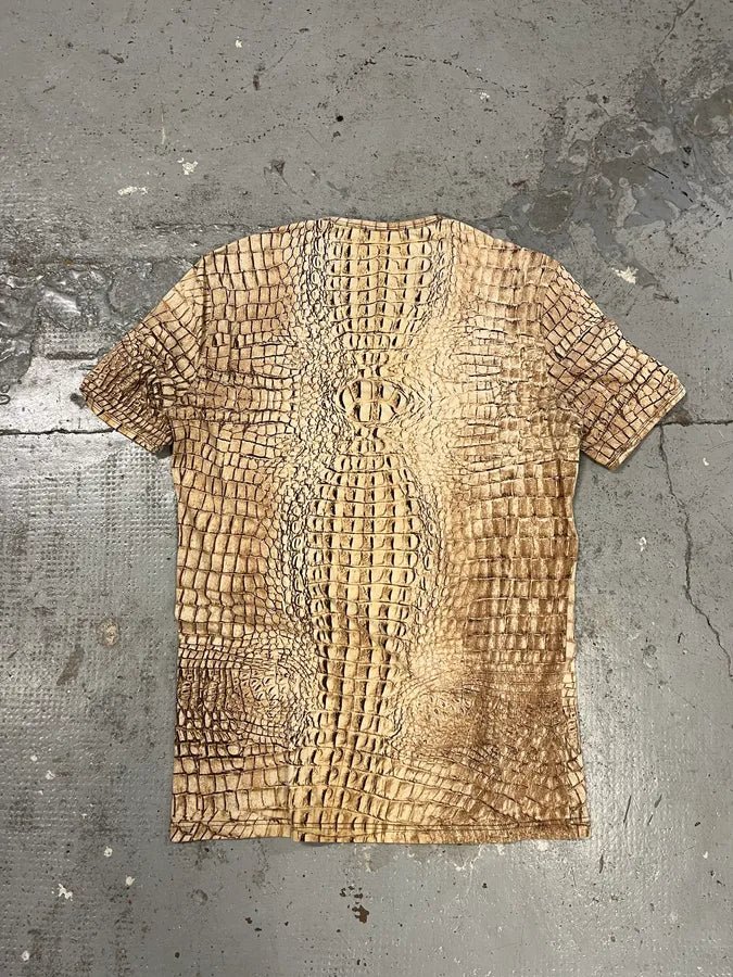 2000s Roberto Cavalli Beige Crocodile T-Shirt PeZOWPI 5