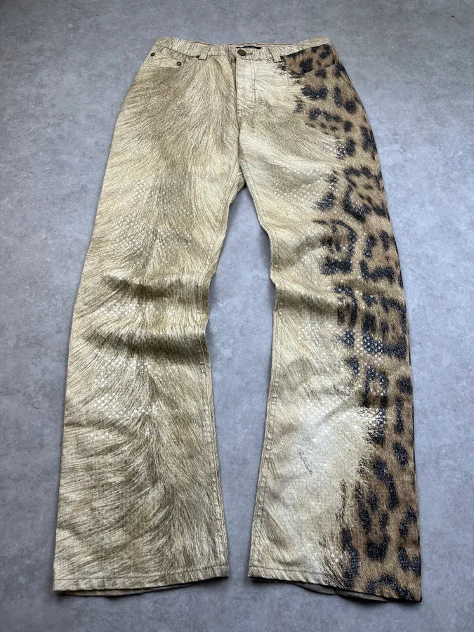 FW2001 Roberto Cavalli Beige Leopard Fury Effect Pants CKLqVsG 0