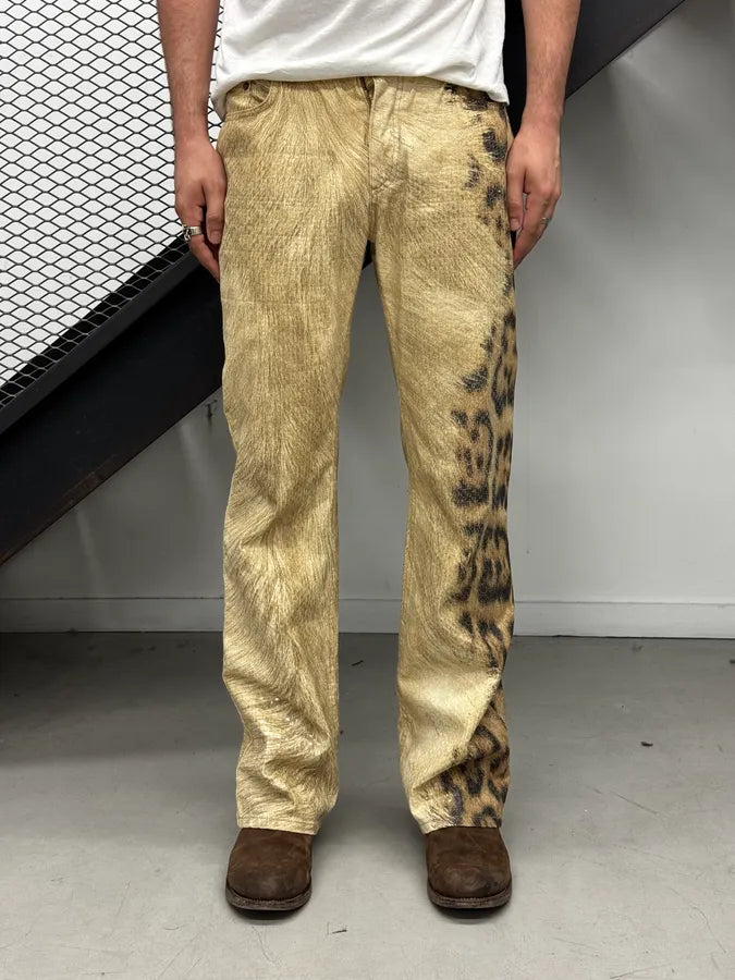 2000s Roberto Cavalli Beige Leopard Fury Effect Pants CKLqVsG 1