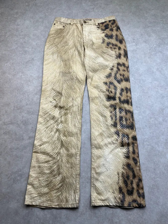 2000s Roberto Cavalli Beige Leopard Fury Effect Pants CKLqVsG 4