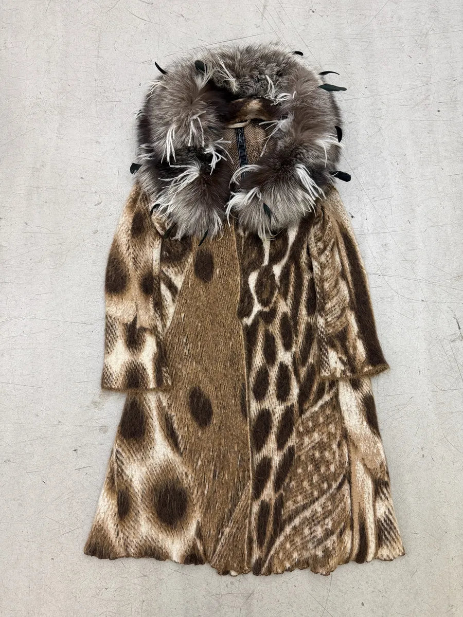 2000s Roberto Cavalli Beige Leopard Mohair Rabbit Fur Long Coat ZmZRoZQ 2