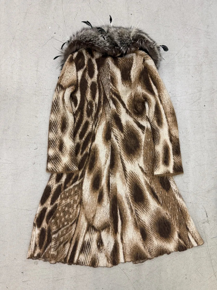 2000s Roberto Cavalli Beige Leopard Mohair Rabbit Fur Long Coat ZmZRoZQ 3