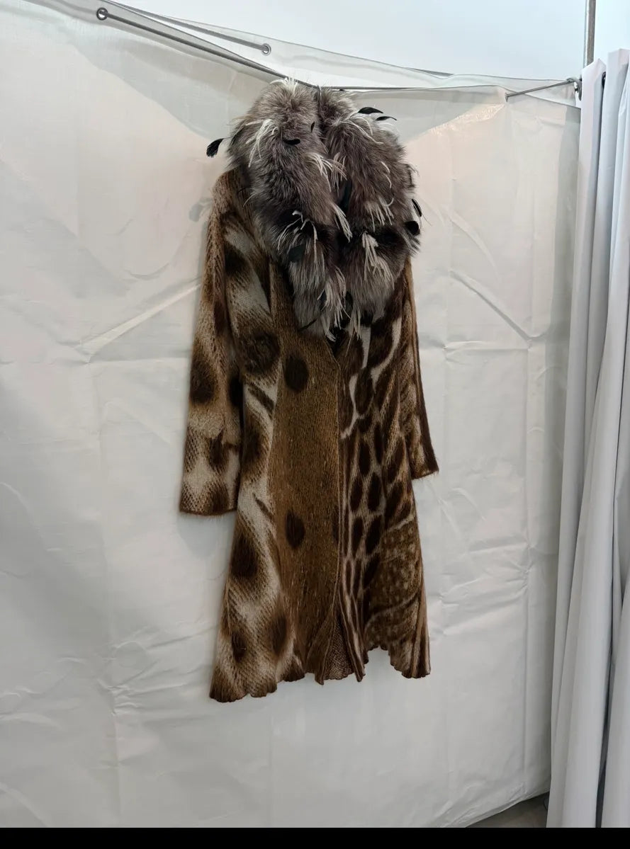 2000s Roberto Cavalli Beige Leopard Mohair Rabbit Fur Long Coat ZmZRoZQ 4