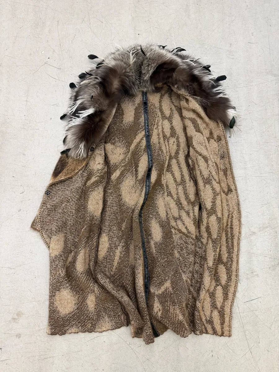 2000s Roberto Cavalli Beige Leopard Mohair Rabbit Fur Long Coat ZmZRoZQ 5
