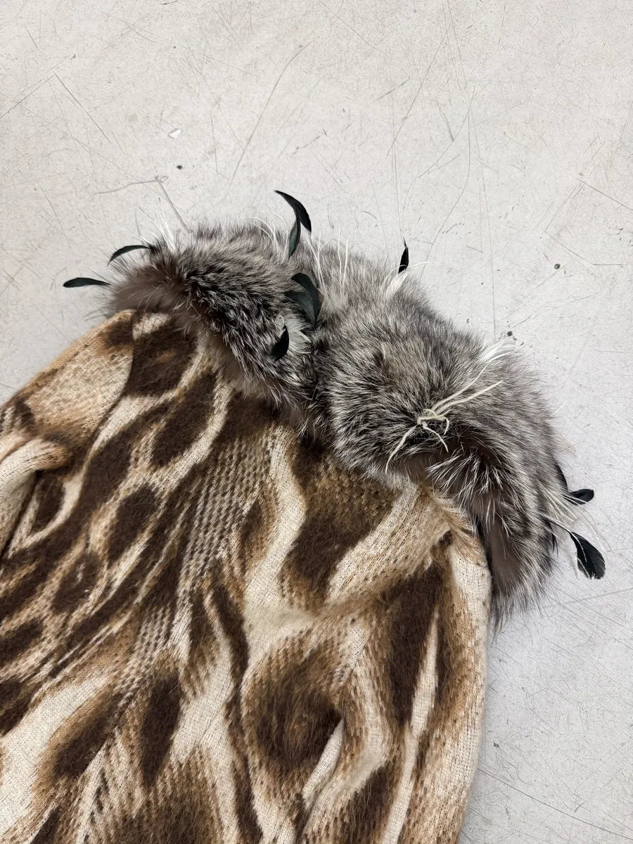 2000s Roberto Cavalli Beige Leopard Mohair Rabbit Fur Long Coat ZmZRoZQ 6