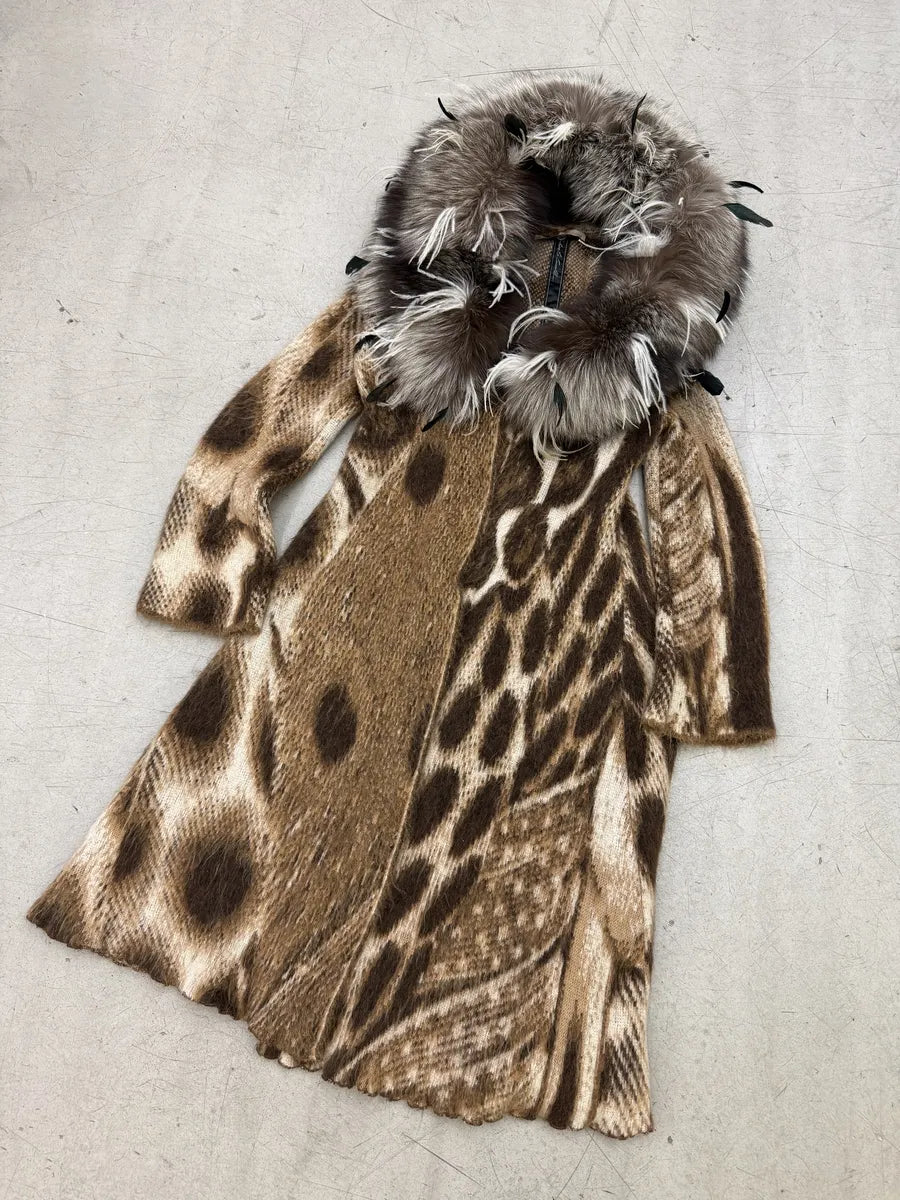 2000s Roberto Cavalli Beige Leopard Mohair Rabbit Fur Long Coat ZmZRoZQ 7