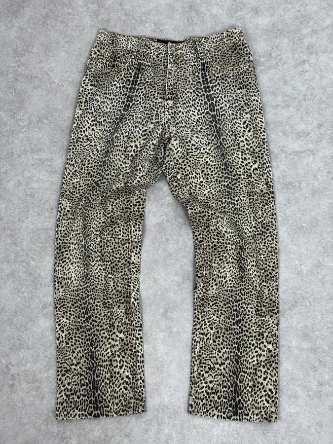 1990s Roberto Cavalli Beige Leopard Print Pants kvylRuA 0