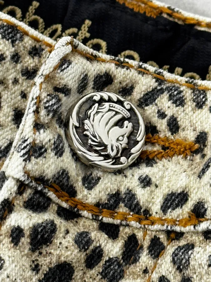 1990s Roberto Cavalli Beige Leopard Print Pants kvylRuA 8