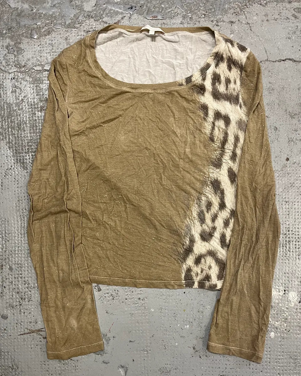 FW2001 Roberto Cavalli Beige Leopard Print Longsleeve T-Shirt ARlnjay 0