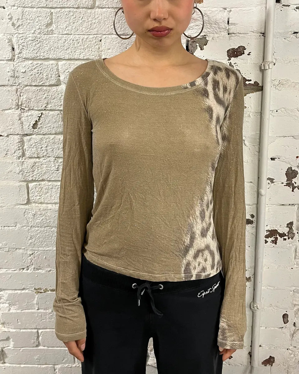 FW2001 Roberto Cavalli Beige Leopard Print Longsleeve T-Shirt ARlnjay 2