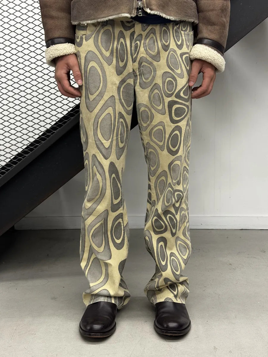 2000s Roberto Cavalli Beige Psycho Swirl Pants uJRBhvq 1
