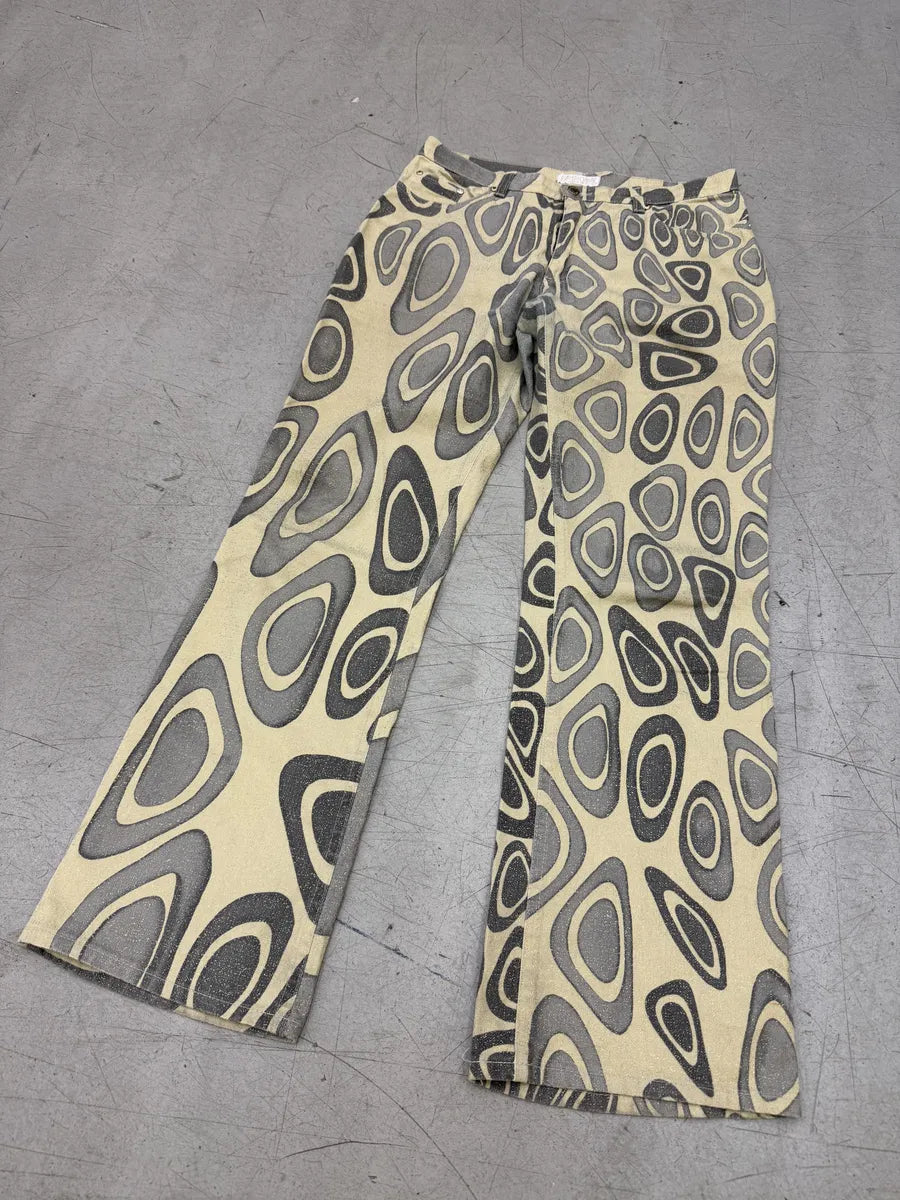 2000s Roberto Cavalli Beige Psycho Swirl Pants uJRBhvq 6