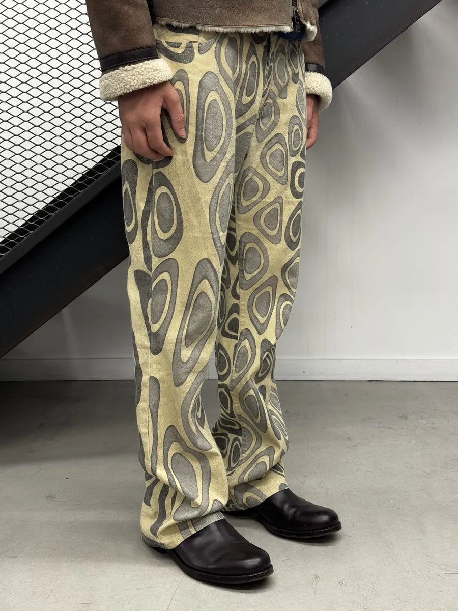 2000s Roberto Cavalli Beige Psycho Swirl Pants uJRBhvq 8