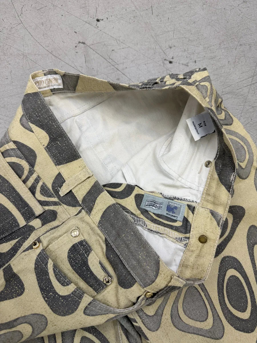 2000s Roberto Cavalli Beige Psycho Swirl Pants uJRBhvq 9