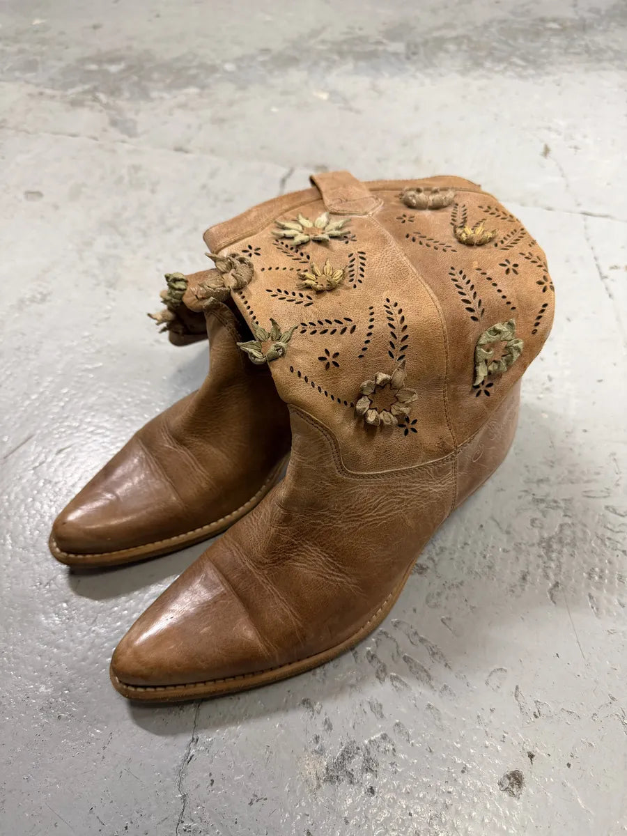 2000s Roberto Cavalli Beige Santiags Flowers Boots zfJnIwT 2