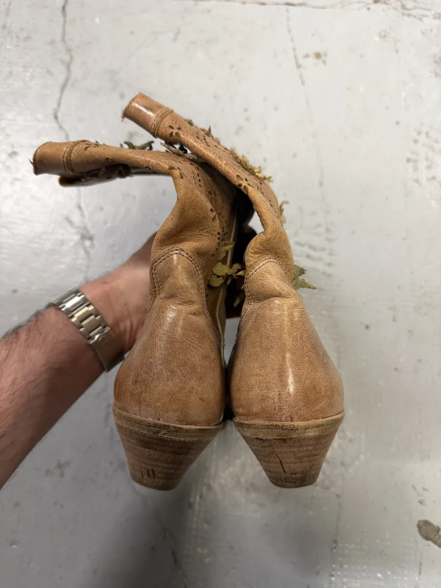 2000s Roberto Cavalli Beige Santiags Flowers Boots zfJnIwT 3