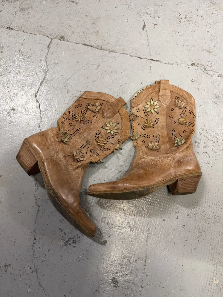 2000s Roberto Cavalli Beige Santiags Flowers Boots zfJnIwT 5