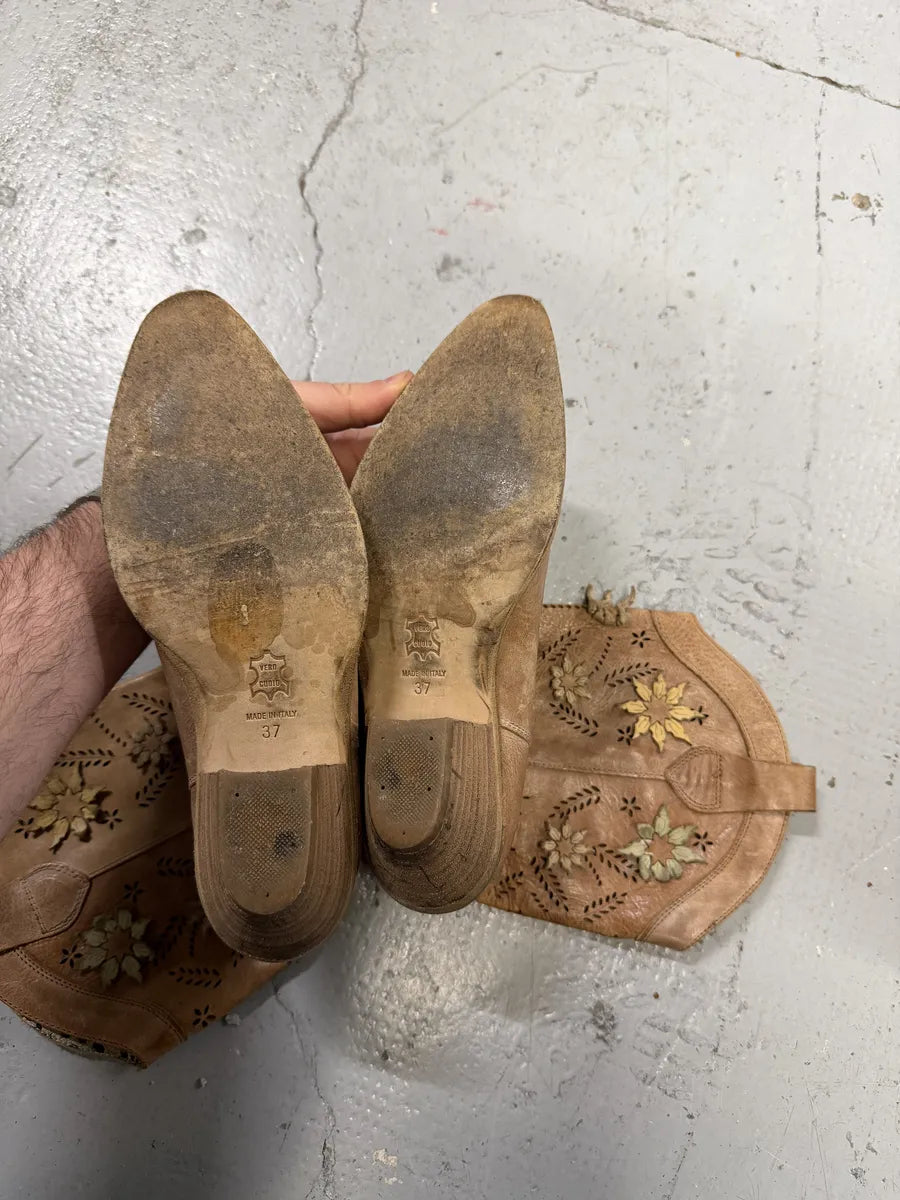 2000s Roberto Cavalli Beige Santiags Flowers Boots zfJnIwT 7