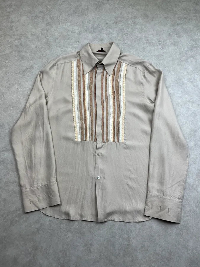 2000s Roberto Cavalli Beige Silk Embroidered Shirt zQfevOc 0