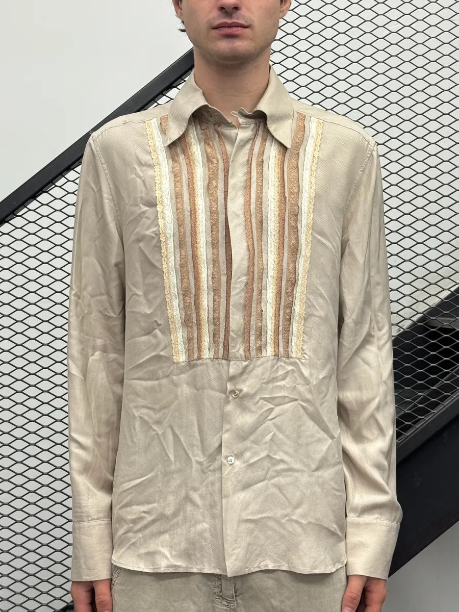 2000s Roberto Cavalli Beige Silk Embroidered Shirt zQfevOc 1