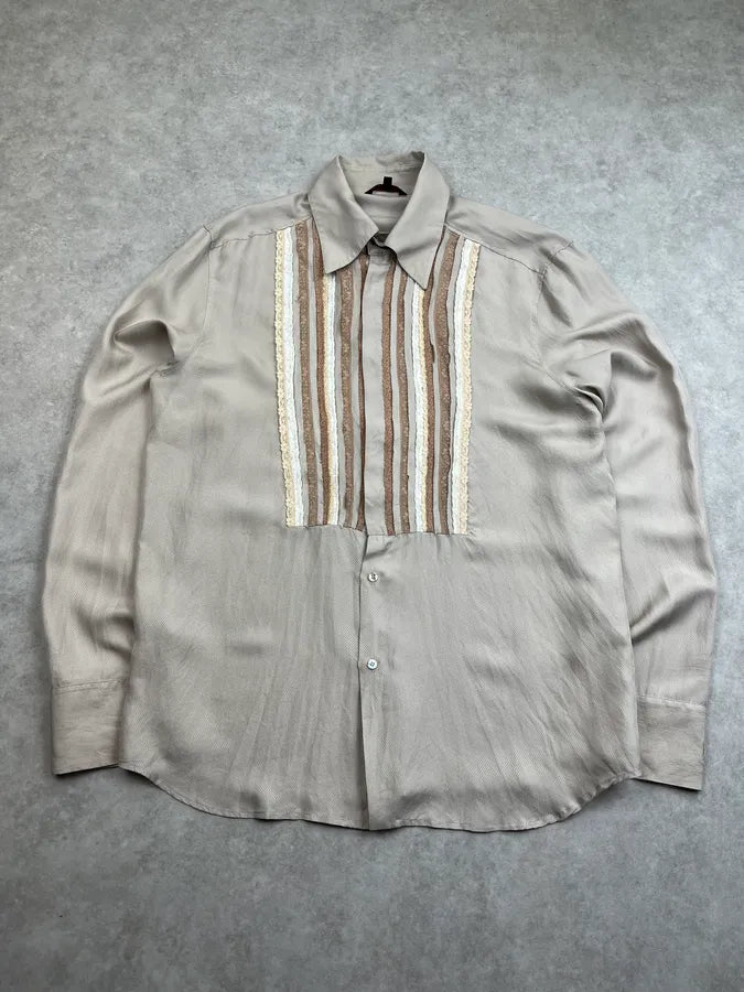 2000s Roberto Cavalli Beige Silk Embroidered Shirt zQfevOc 3