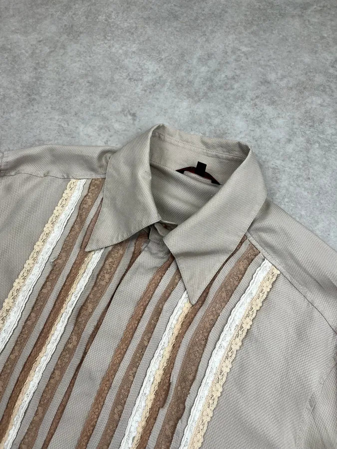 2000s Roberto Cavalli Beige Silk Embroidered Shirt zQfevOc 4