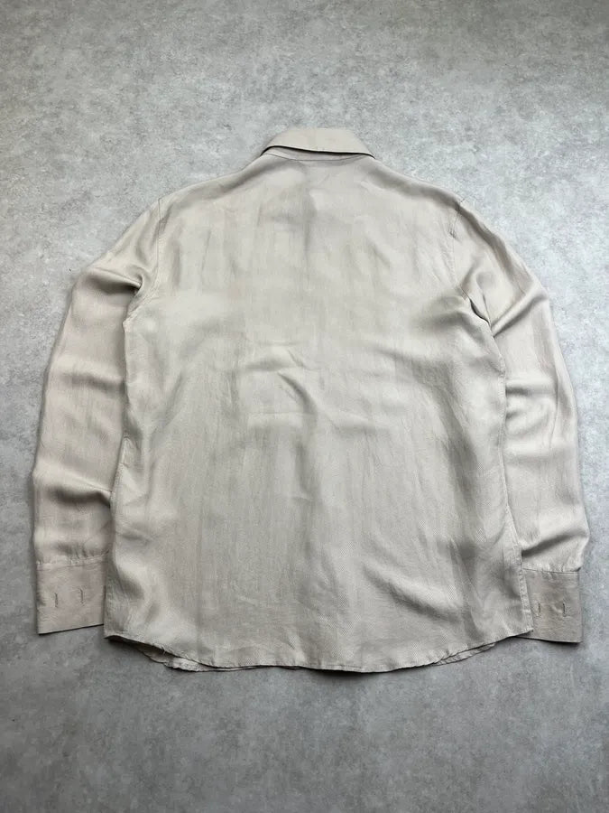 2000s Roberto Cavalli Beige Silk Embroidered Shirt zQfevOc 5