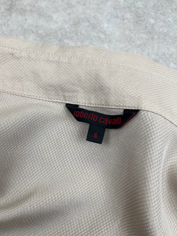 2000s Roberto Cavalli Beige Silk Embroidered Shirt zQfevOc 8