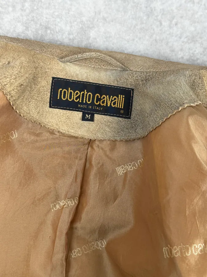 1990s Roberto Cavalli Beige Suede Baroque Prints & Fur Jacket efZJUdy 11